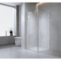 90x80cm Corner Frameless Shower Screen with Gold Brackets and SS Hinges, Round Handle