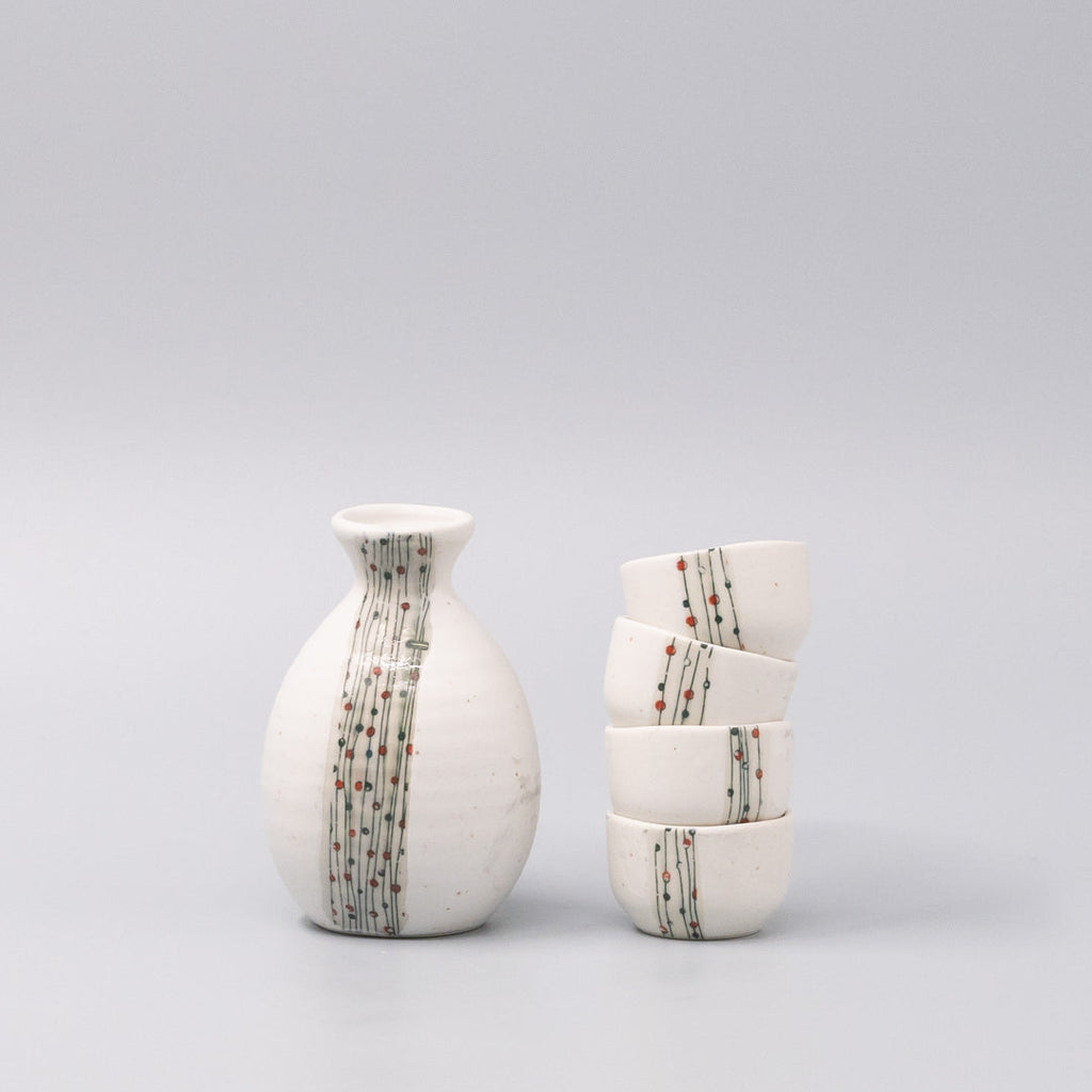Sake Set for Four 330ml White Abacus Glaze