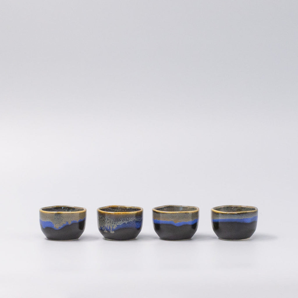 Sake Set for Four 330ml Black Blue Glaze