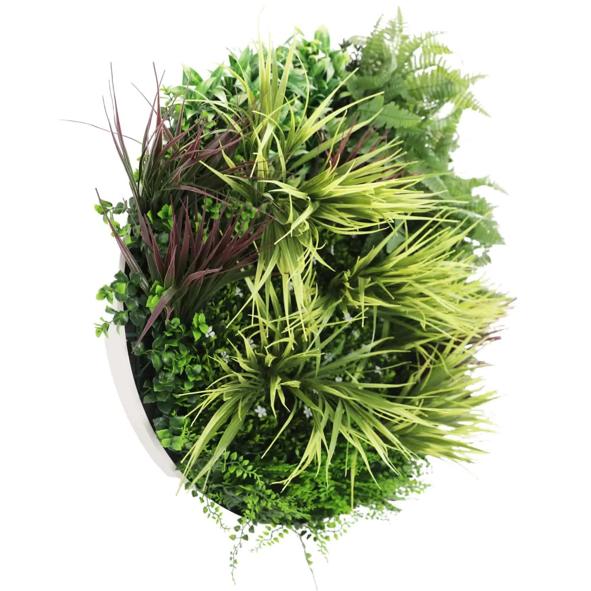 Slimline Artificial Green Wall Disc Art 80cm Grassy Fern UV Resistant (White)