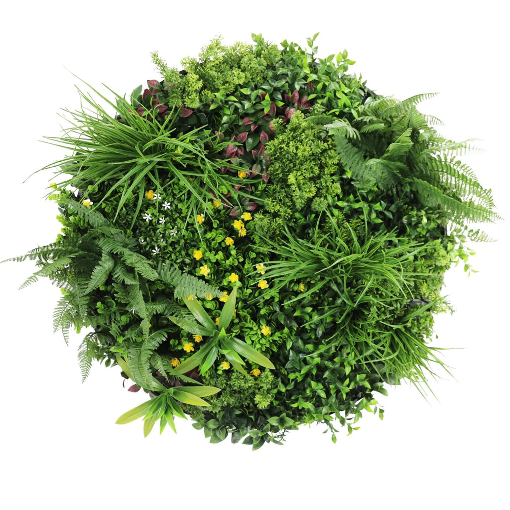 Slimline Artificial Green Wall Disc Art 80cm Country Fern UV Resistant (Black)