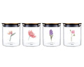 bulk 24 Botanical Flower Glass Jar w Metal Lid 4 Assort 15cm