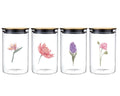 bulk 12 Botanical Flower Glass Jar w Metal Lid 4 Assort 20cm