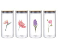 bulk 12 Botanical Flower Glass Jar w Metal Lid 4 Assort 25cm