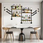 Industrial Pipe Bar Wall Liquor Shelf Floating Shelves with Wine Glass Holder