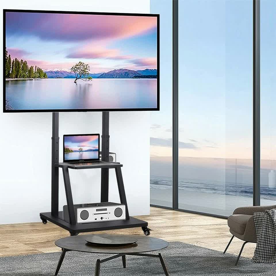 100" Heavy Duty Floor TV Stand TV Cart Trolley Height Adjustable Mount Bracket