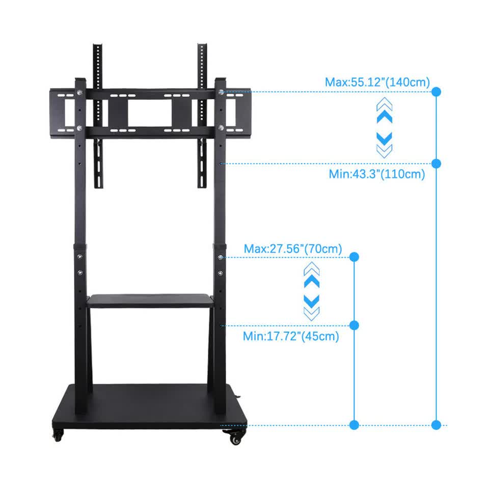 100" Heavy Duty Floor TV Stand TV Cart Trolley Height Adjustable Mount Bracket