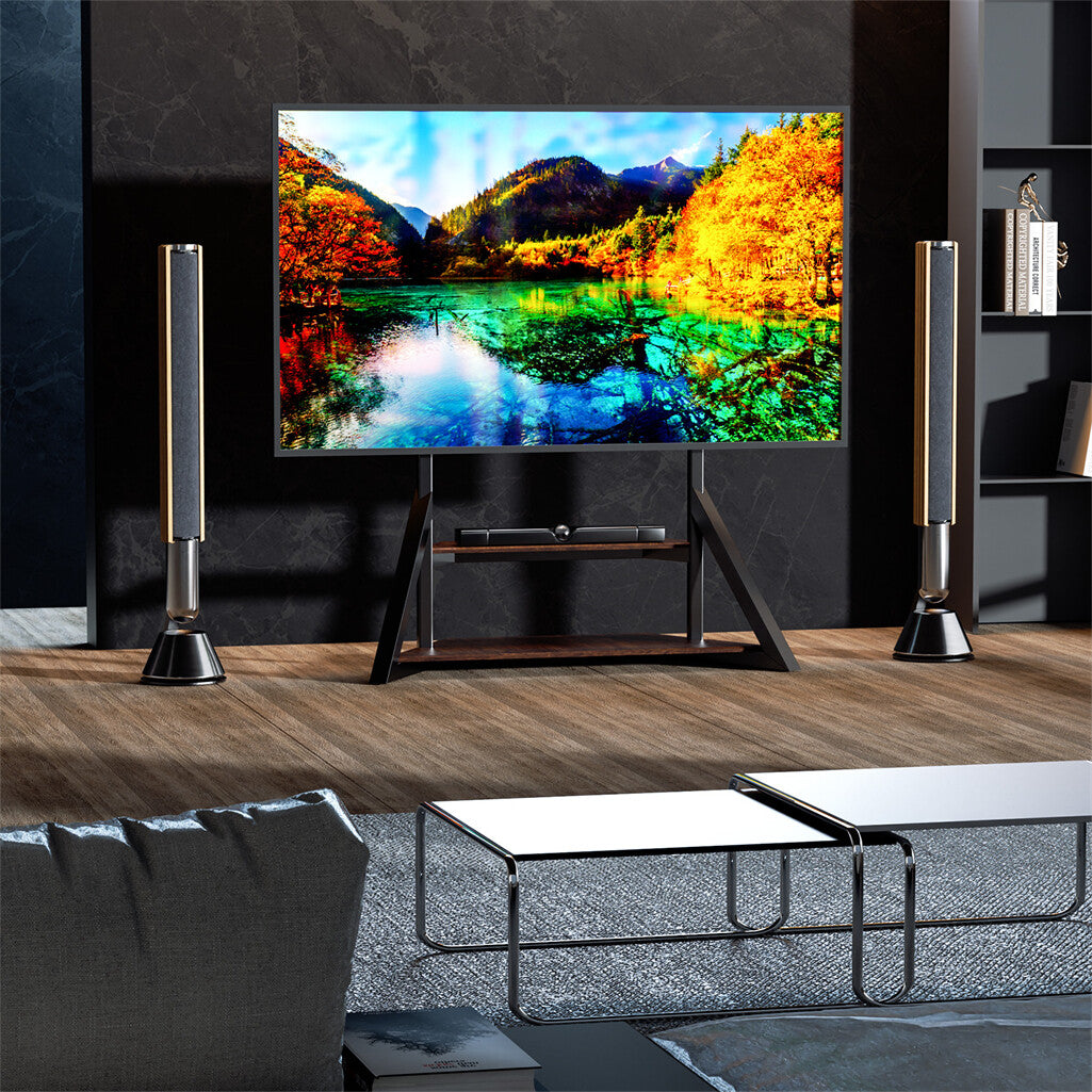 Reinforced Metal 65-100" Tv Floor Stand 2 Tier Shelf Tv Mount Adjustable Height