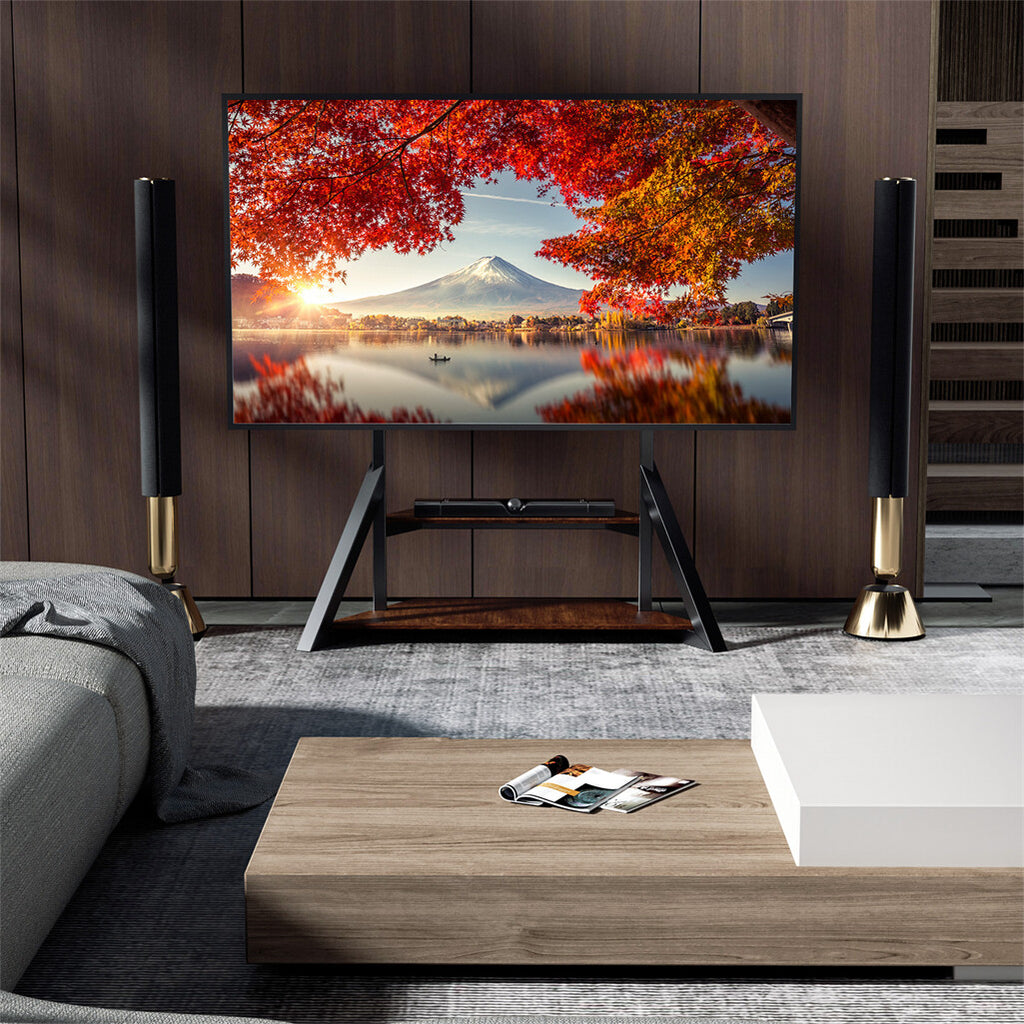 Reinforced Metal 65-100" Tv Floor Stand 2 Tier Shelf Tv Mount Adjustable Height