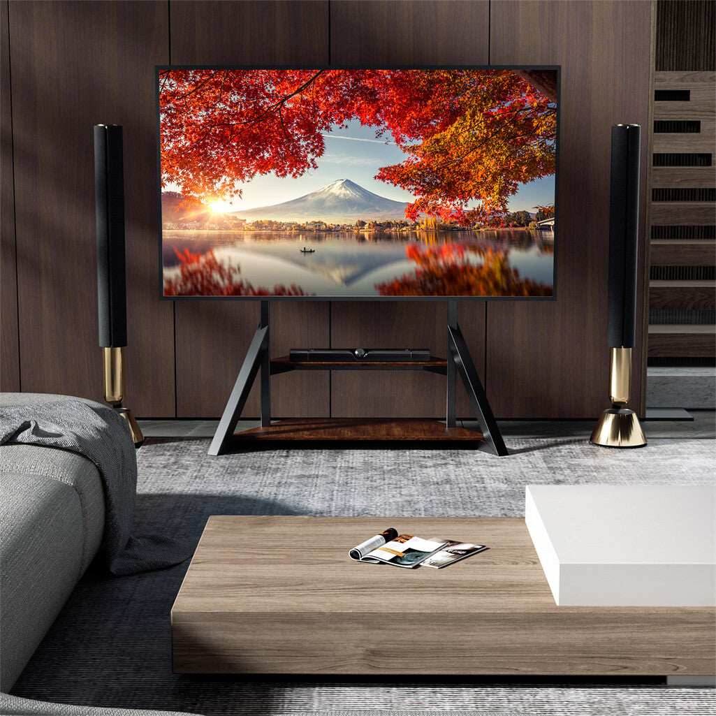 Reinforced Metal 65-100" Tv Floor Stand 2 Tier Shelf Tv Mount Adjustable Height