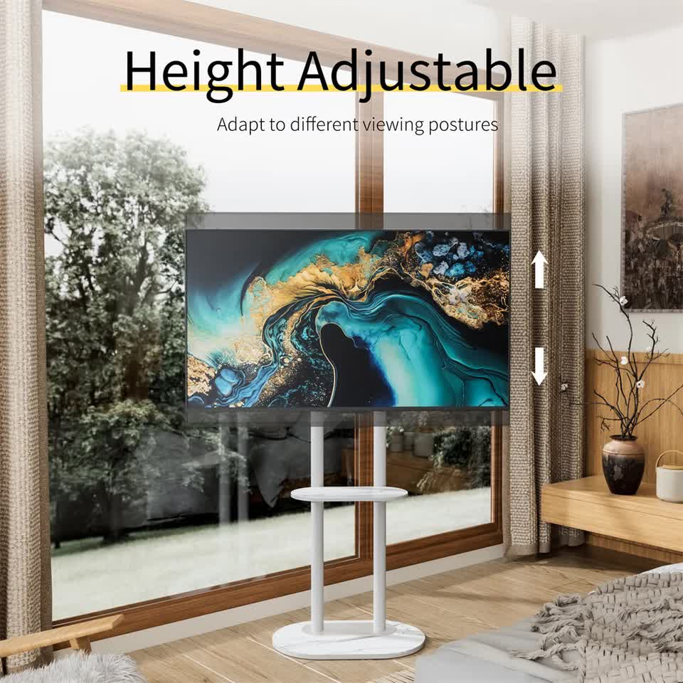 Minimalist Marble Textured Floor Tv Stand 40"-75" Strong Steel Tv Bracket Stable