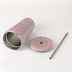 Pink Diamond-Inlaid Insulated 304 Stainless Steel Cup with Straw - Double-Walled, Rhinestone Coffee Mug, Gift Cup for Beverages