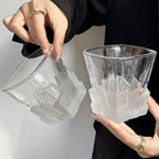 4 Pcs Frosted Ice Cube Glass – Creative Whiskey Glass, Premium Textured Tumbler, 300ml Capacity for Home Bars