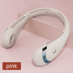 Pink Rechargeable 5000mAh Portable Neck Fan with 3-Speed Settings