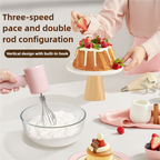 Pink Portable Electric Egg Beater with 3-Speed Adjustment, Dual Whisks, and Type-C Charging