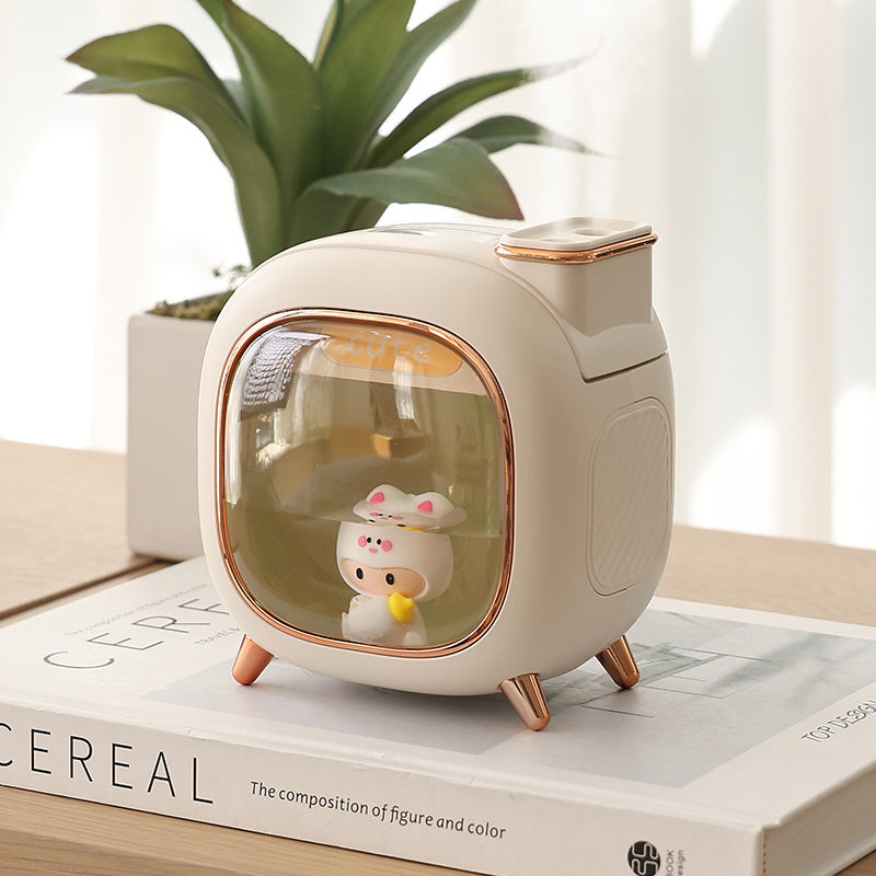 Off White USB Desktop Dual Mist Cute Humidifier with Essential Oil Diffuser, 500ml Large Capacity, Quiet Aromatherapy Machine for Bedroom and Office(without essential oil)