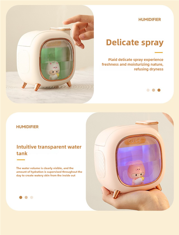 Pink USB Desktop Dual Mist Cute Humidifier with Essential Oil Diffuser, 500ml Large Capacity, Quiet Aromatherapy Machine for Bedroom and Office (without essential oil)