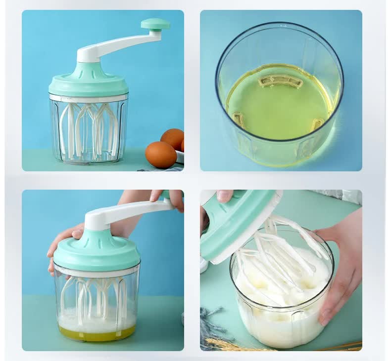Manual Rotary Egg Beater & Cream Whisk 1200ml - Hand Crank Kitchen Mixer for Baking - Durable ABS Material Green