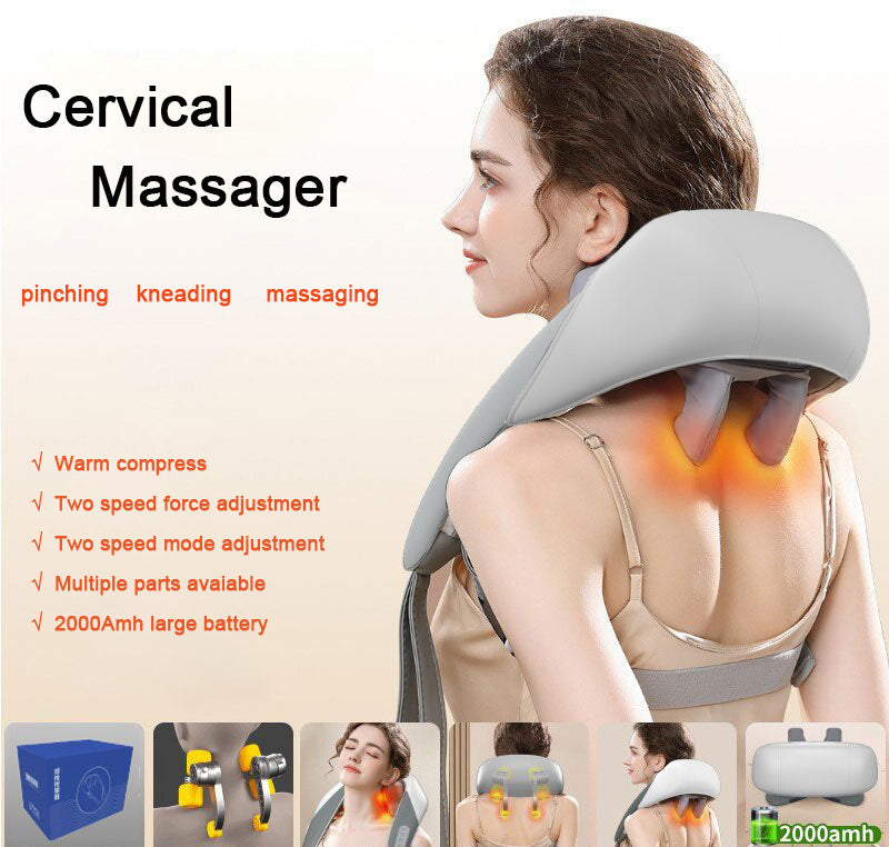 Grey Portable Shiatsu Neck and Shoulder Massager with Heat | Rechargeable 2000mAh Battery