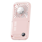 Pink Portable Cooling Fan with Neck Lanyard & Phone Stand - USB Rechargeable
