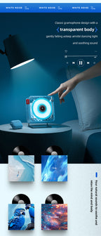 White Retro Bluetooth Speaker - Transparent Vinyl Design with RGB Light