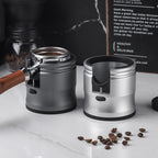 Silver Round Professional Aluminum Espresso Tamping Station - Adjustable Portafilter Holder Stand