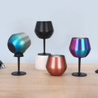2 Pcs Black Detachable Stainless Steel Wine Glass - 14oz (420ml) Portable Stemmed Goblet for Outdoors & Travel