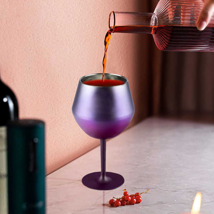 2 Pcs Orange Detachable Stainless Steel Wine Glass - 14oz (420ml) Portable Stemmed Goblet for Outdoors & Travel