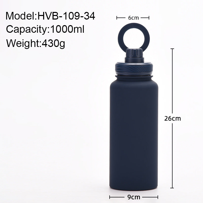 Grey 1L Stainless Steel Water Bottle with Magnetic Phone Holder Lid - Portable Hydration & Hands-Free Stand