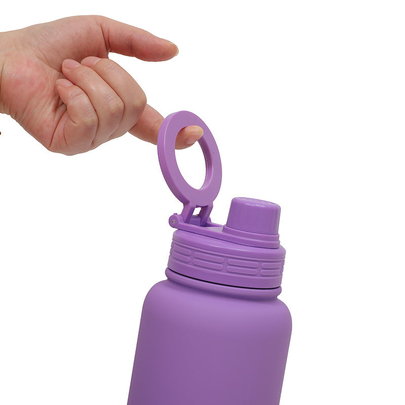 White Premium 35oz Stainless Steel Insulated Sports Bottle with Magnetic Phone Holder Lid