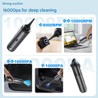 Portable Cordless Handheld Vacuum Cleaner - 16000Pa Suction, 3x2000mAh Battery, Multiple Attachments(Black and yellow)