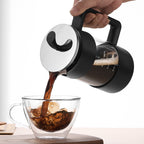 Black Classic 1000ml French Press Coffee & Tea Maker - Heat Resistant Borosilicate Glass, Stainless Steel Filter