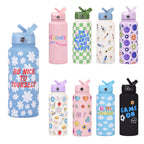 Style 23J Green and White Plaid Vibrant Fun Print 1L Stainless Steel Insulated Water Bottle - 32oz Large Capacity with Straw Lid & Carry Handle - BPA-Free