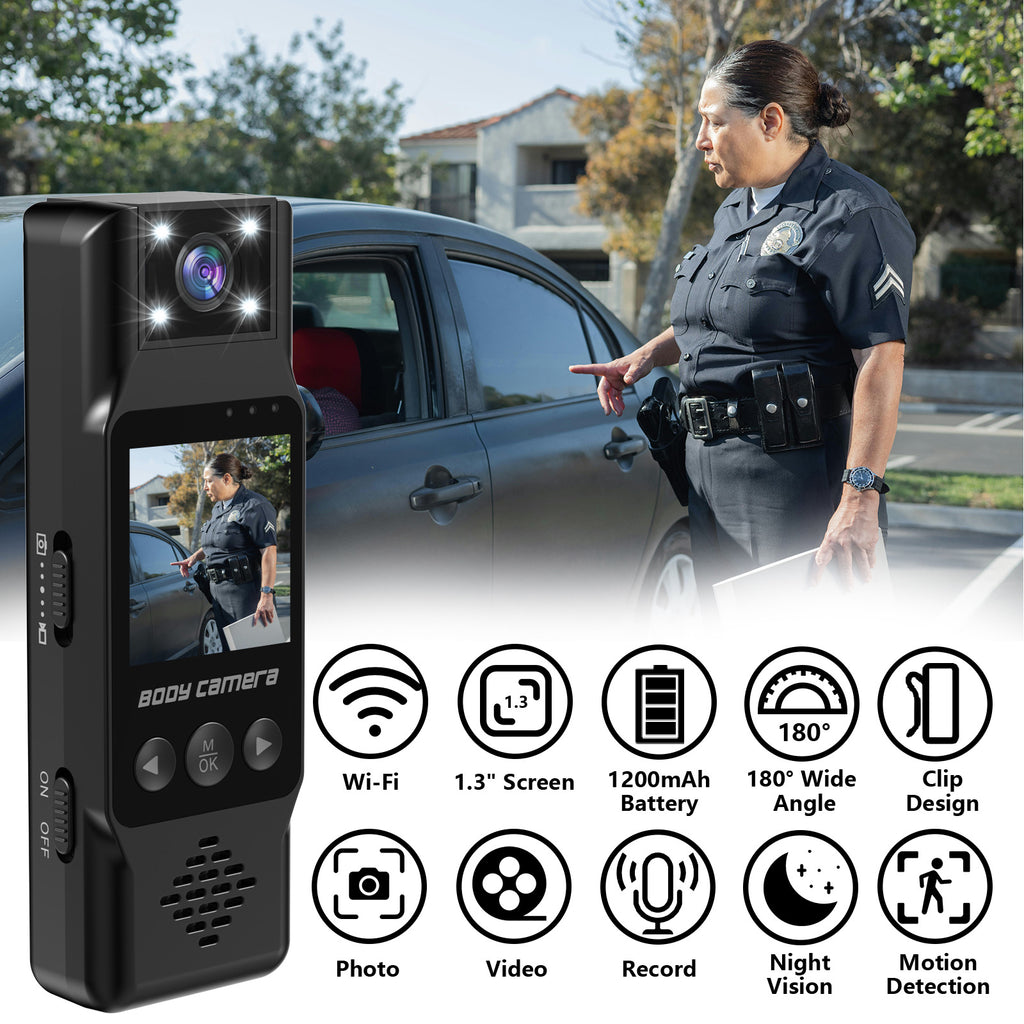 Mini Body Camera with 180 Rotatable Lens, Night Vision & Motion Detection - 1.3 Screen 1200mAh Battery(black+32G)"
