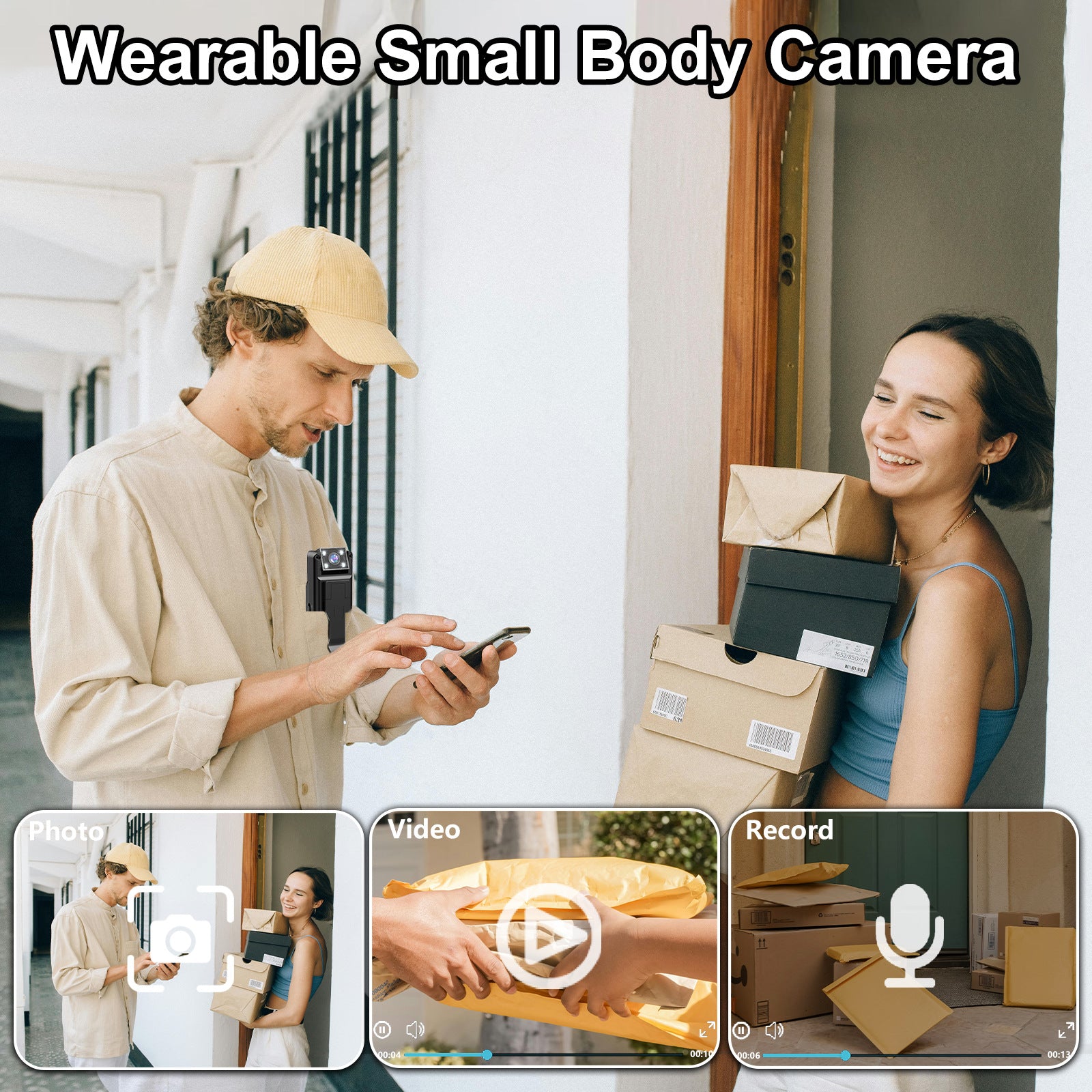 Mini Body Camera with 180 Rotatable Lens, Night Vision & Motion Detection - 1.3 Screen 1200mAh Battery(black+32G)"