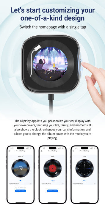 Wireless CarPlay Adapter with 1.6" Multi-Functional Screen, Car Diffuser & 360 Vent Clip(silver)