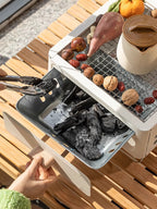 White Portable Japanese Style Tabletop Charcoal Grill - Compact Hibachi BBQ for Outdoor Camping & Patio