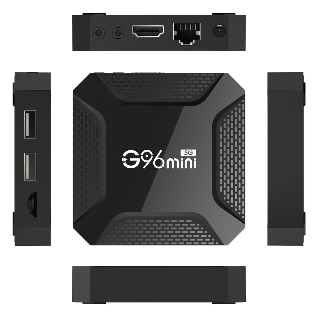 Black G96mini 8K Android TV Box 8G+128G — 5G Dual WiFi Smart Media Player with Voice Remote and HDMI Cable, Australian Plug