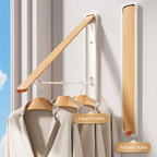2 Pack White and Brown Wall Mounted Foldable Clothes Hanger Rack - Retractable Space Aluminium Drying Airer for Laundry & Balcony - Screw Mount Hardware Included