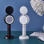 Black 2-in-1 Handheld Fan with LED Makeup Mirror - Portable USB Rechargeable Beauty Light Fan with Desktop Base - 3 Speed Quiet Airflow for Travel & Summer