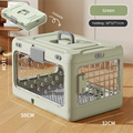 Green Premium Foldable Pet Carrier Crate - Breathable Aviation Travel Box for Cats & Small Dogs up to 10kg - Portable Car & Flight Transport Case