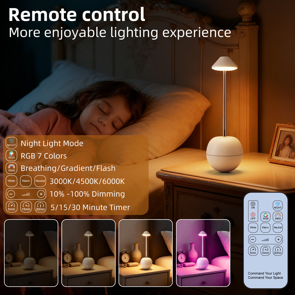Pink Creative Tumbler LED Night Light - Rechargeable RGB Desk Lamp with Remote Control - Height Adjustable, Brightness Adjustable, Bedside Ambient Light