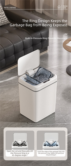 White Smart Sensor Trash Can – 20L Capacity, Touch-Free Operation with Odor-Blocking & Waterproof Design