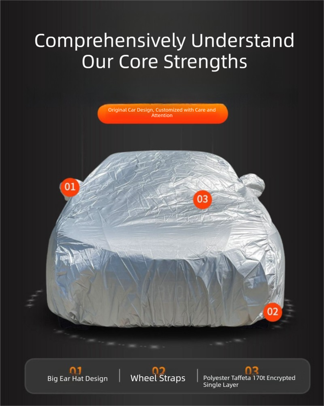Silver 3M Universal Car Cover – 170T Taffeta Fabric, All-Weather Protection for Cars(4400×1750×1500MM)