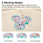 Pink Interactive Cat Toys Rechargeable,Moving Concealed Feathers,Real Mouse Squeaky,Touch Activated Cat Kitten Toy Exercise Toys for Indoor Bored Adult Cats