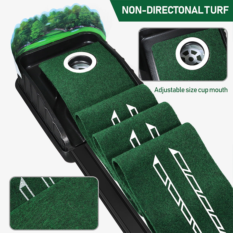 Indoor Golf Putting Mat with Automatic Ball Return System 2.6m Practice Green with Alignment Guides for Home and Office Training