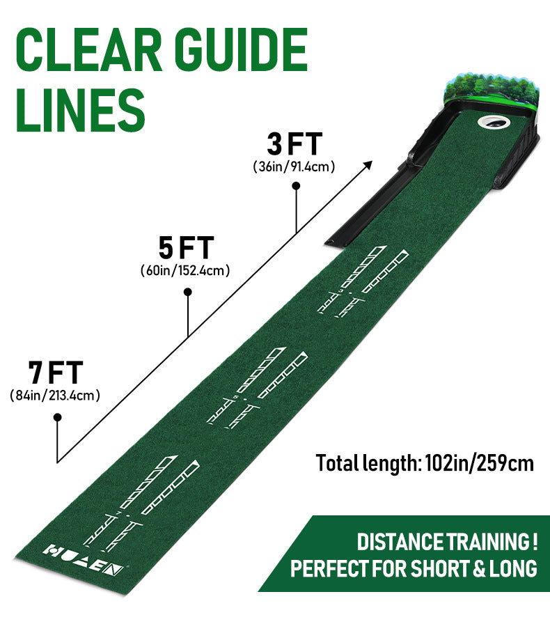 Indoor Golf Putting Mat with Automatic Ball Return System 2.6m Practice Green with Alignment Guides for Home and Office Training