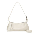 Beige Women's Metallic Silver Underarm Baguette Bag French Style PU Leather Shoulder Purse with Adjustable Crossbody Strap for Evening and Daily Use