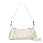 Beige Women's Metallic Silver Underarm Baguette Bag French Style PU Leather Shoulder Purse with Adjustable Crossbody Strap for Evening and Daily Use