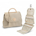 Beige Large Hanging Toiletry Bag Waterproof Travel Cosmetic Organiser with Sturdy Hook 4 Compartments Makeup Wash Case for Women and Men